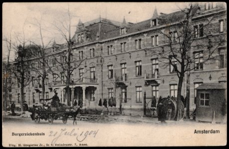 Burgerziekenhuis in de Linnaeusstraat 89. Uitgave H. Gregorius Jr. 2e van Swindenstraat 7, Amsterdam, Afb PRKBB00355000005