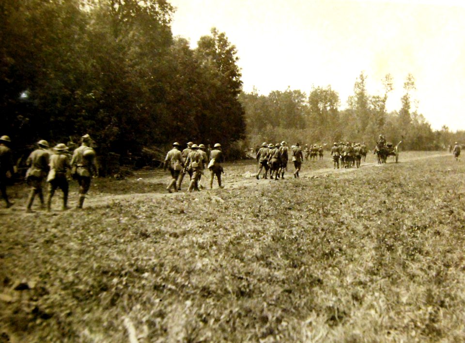 Burial party of 42nd Division after advance beyond Chateau-Thierry, Beuvardes, France, 1918 (31341701516)