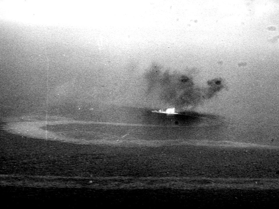Burning Japanese warship off Truk 1944