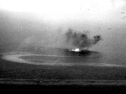 Burning Japanese warship off Truk 1944