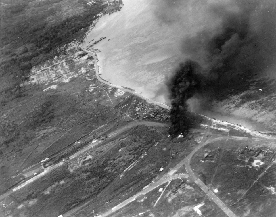 Burning Japanese aircraft at Truk in April 1944