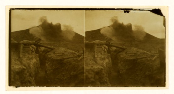 Bursting Japanese shell 200 ft. away, seen from Russian trench near Wolf Battery, Port Arthur LCCN2005678606