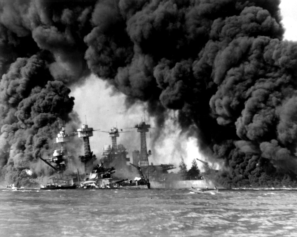 Burning ships at Pearl Harbor