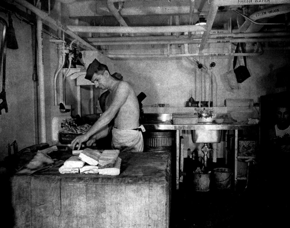 Butcher shop aboard USS Ticonderoga (CV-14), circa in 1944