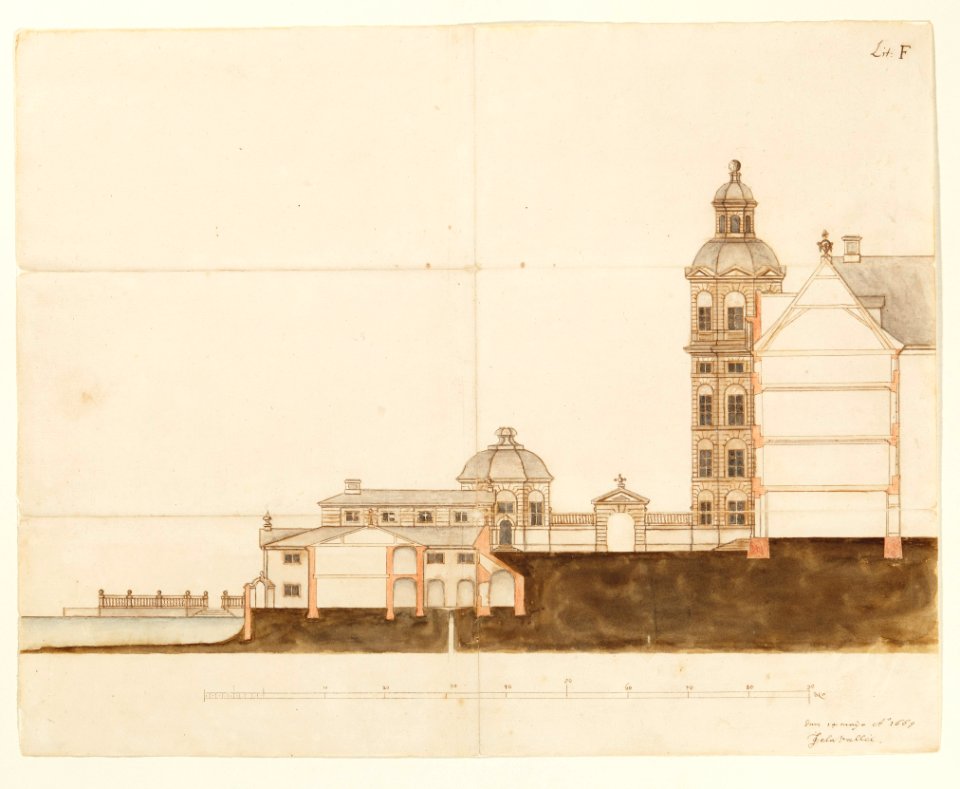 Byggnadsritning av planerad sjögård vid Skoklosters slott, 1669 - Skoklosters slott - 98136