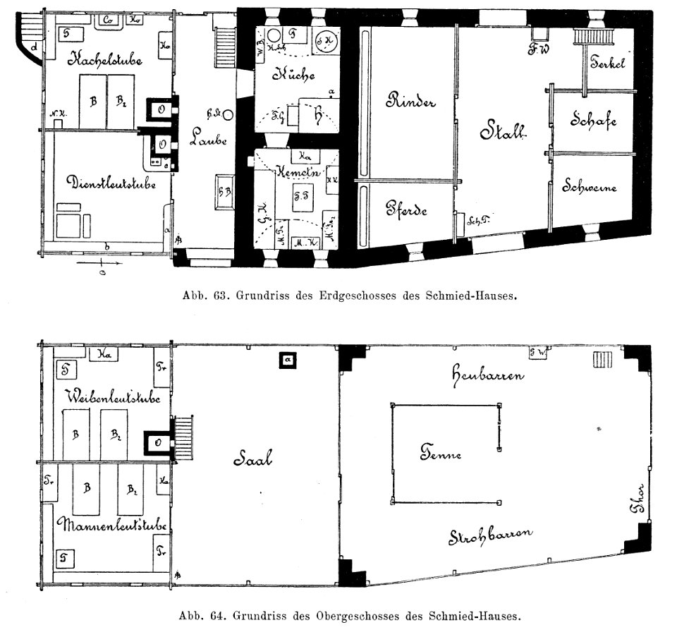Bünker 1902 S 090 sw Schmied Haus Treffling Grundriss