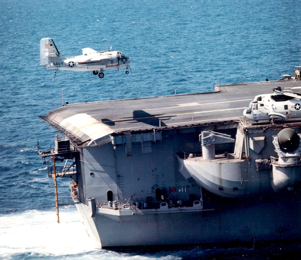 C-1A approaching USS Constellation (CVA-64) c1974