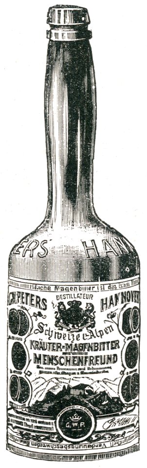 C. W. Peters Destillateur Hannover Schweizer Alpen Kräuter-Magenbitter Menschenfreund