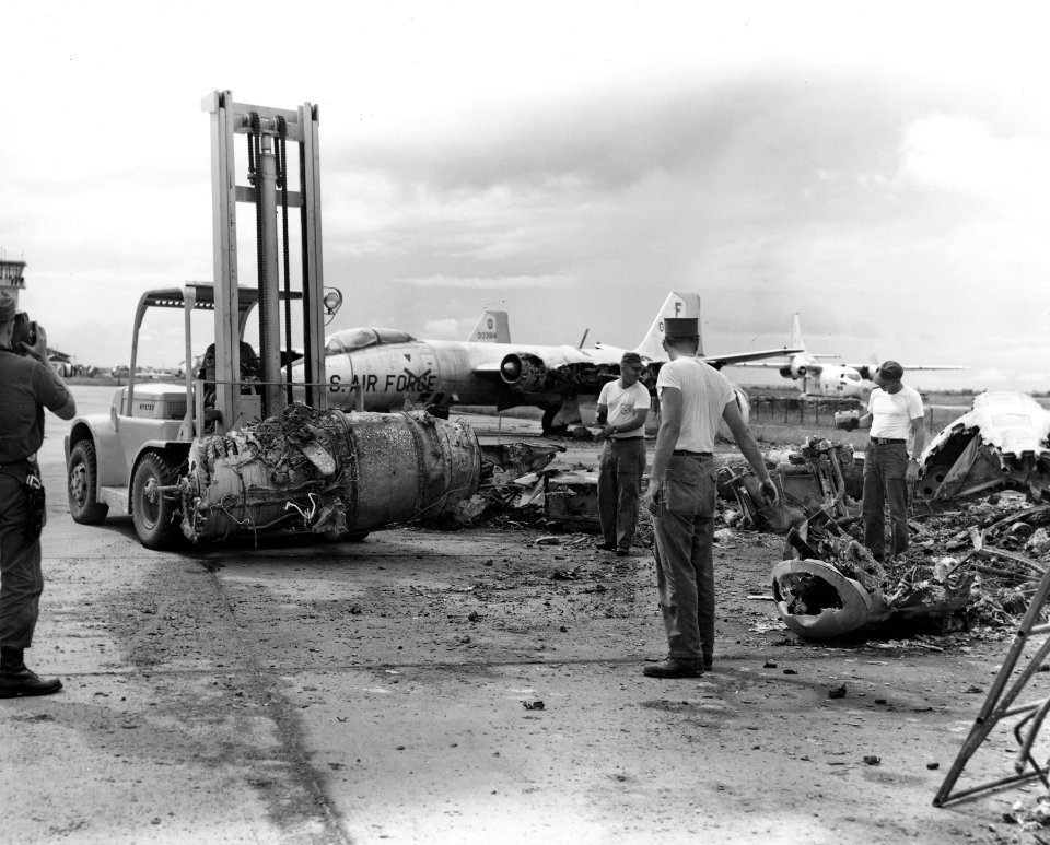 Clearing wreckage of B-57 at Bien Hoa