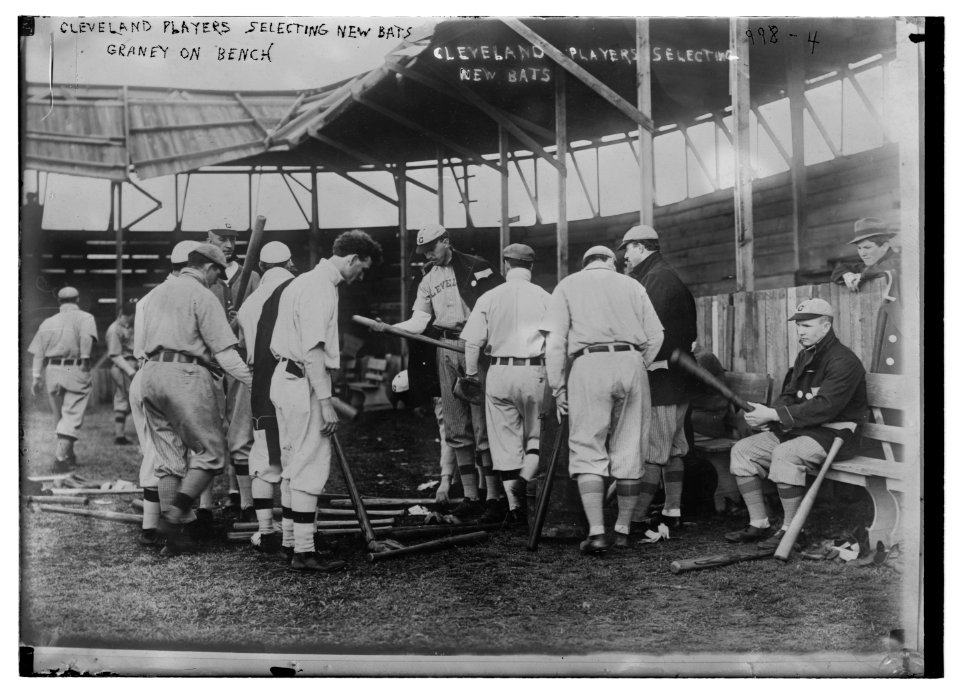 Cleveland (AL) ball players selecting new bats; Graney on bench LCCN2014684613