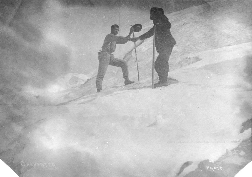 Climbers with alpenstocks on Mount St. Helens, ca 1895 (SARVANT 58)