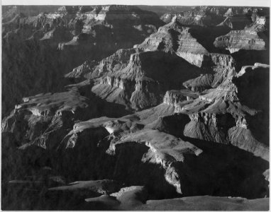 Close in view, looking down toward peak formations, Grand Canyon National Park, Arizona., 1933 - 1942 - NARA - 519884 photo