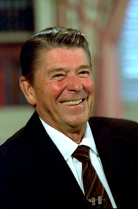 Close Up of President Ronald Reagan Smiling During Taping Sessions in Library
