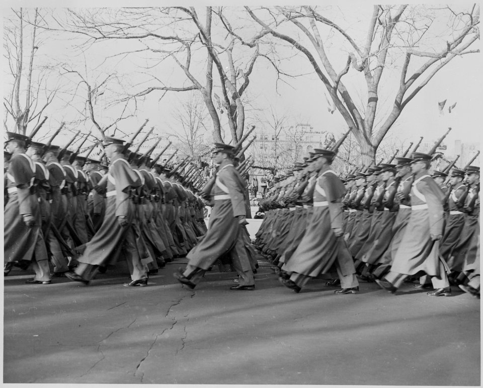 Close view of West Point cadets as they paass in President Truman's inaugural parade. - NARA - 200046
