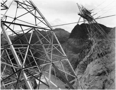 Close-Up Photograph of Boulder Dam Transmission Lines on Side of Cliff, 1941 - NARA - 519845