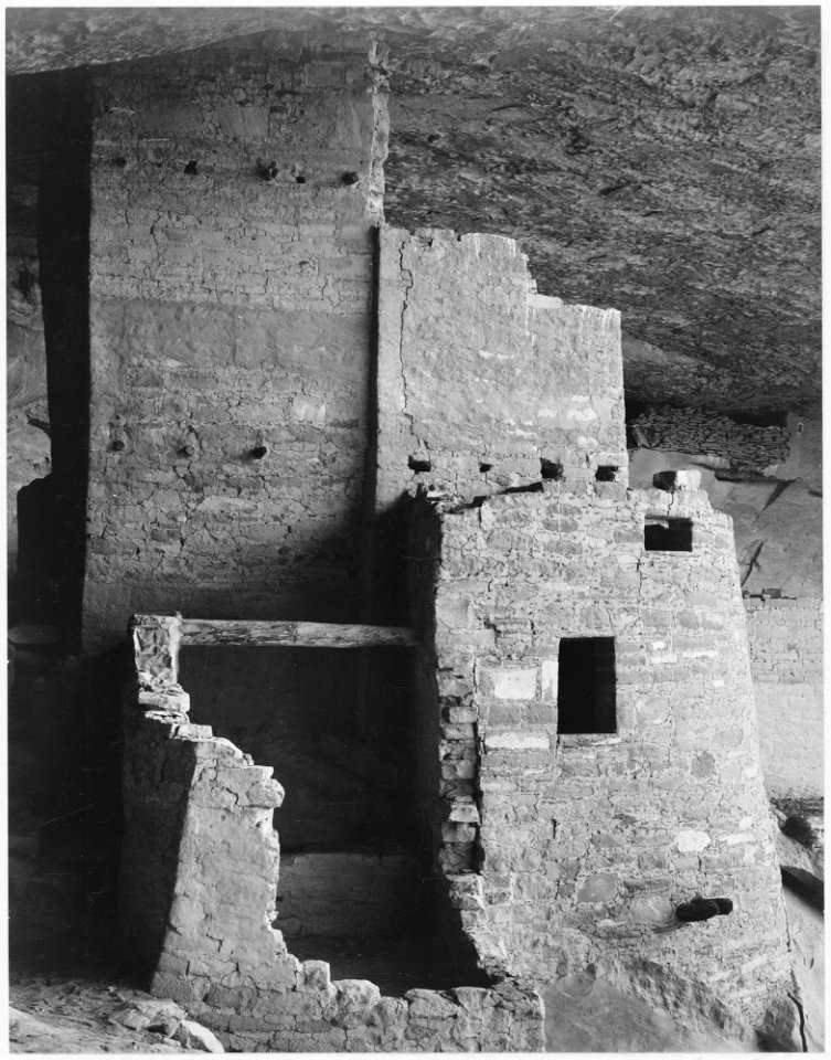 Close-up, Cliff Palace, Mesa Verde National Park, Colorado. (Vertical Orientation), 1933 - 1942 - NARA - 519941