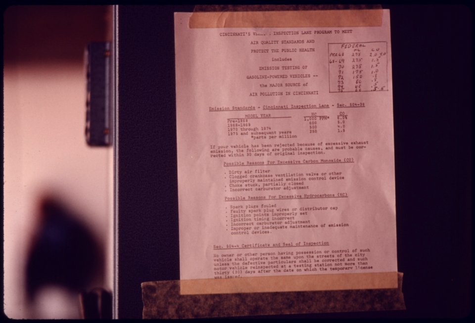 Closeup of Emission Standards for Light Duty, Spark Ignition Powered Motor Vehicles Which Are Tested Annually in Hamilton County, Ohio...08-1975 (4266518096)