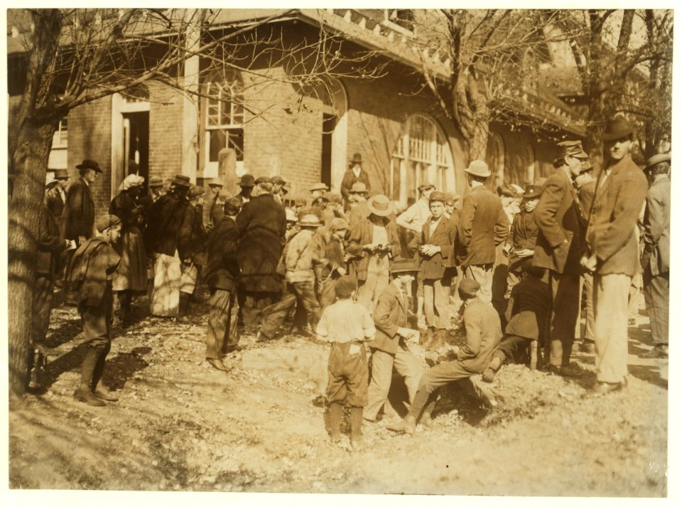Closing hour, Saturday noon, at Dallas Mill. Every child in photos, so far as I was able to ascertain, works in that mill. When I questioned some of the youngest boys as to their ages, they LOC nclc.01912