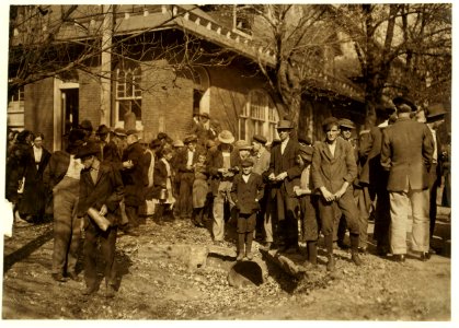 Closing hour, Saturday noon, at Dallas Mill. Every child in photos, so far as I was able to ascertain, works in that mill. When I questioned some of the youngest boys, they said they were LOC nclc.01910