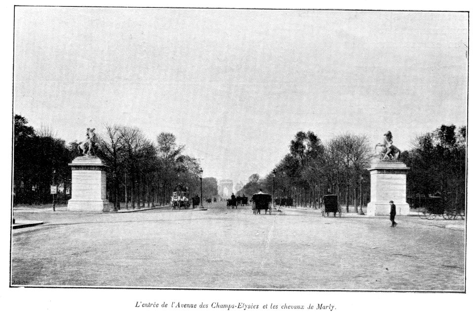 Clément Maurice Paris en plein air, BUC, 1897,066 L'entrée de l'Avenue des Champs-Élysées et les chevaux de Marly