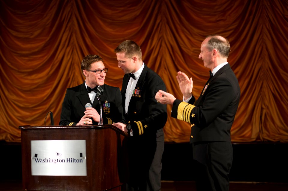 CNO Adm. Greenert applauds Lt. Brad Snyder. (8592541078)