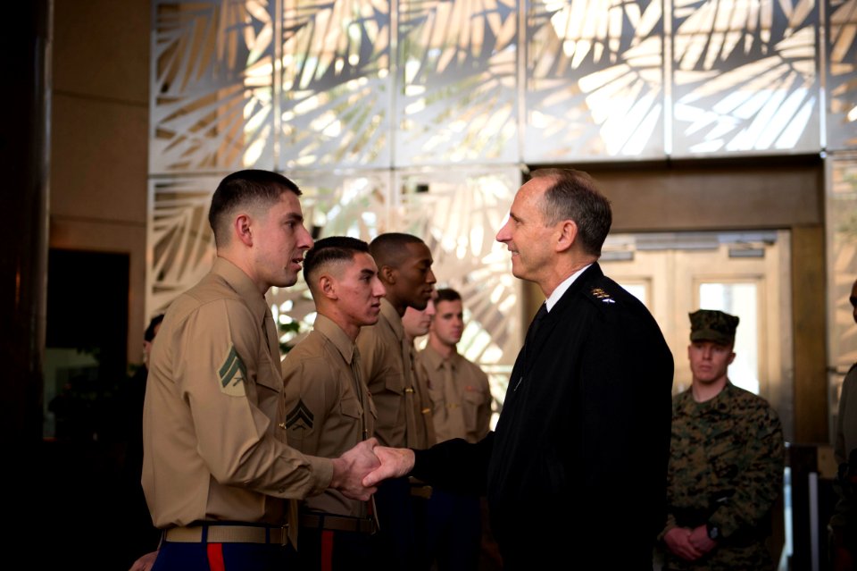 CNO Adm. Greenert shakes hands with a Marine. (8470062577)
