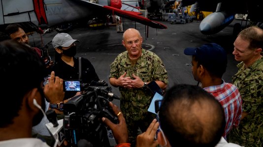 CNO, Indian Chief of Naval Staff Visit USS Carl Vinson (CVN 70) as part of MALABAR 21 211014-N-TY704-1046