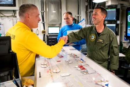 CNO visits USS George H.W. Bush during a composite training unit exercise in the Atlantic Ocean. (31661008705)