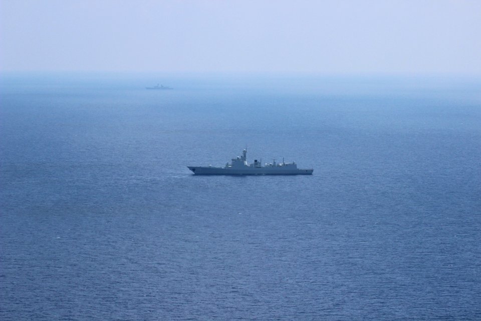 CNS Lanzhou (DDG-170) is seen from an MH-60 helicopter assigned to USS Blue Ridge (LCC 19) while conducting flight operations in support of maritime security operations in the South China Sea