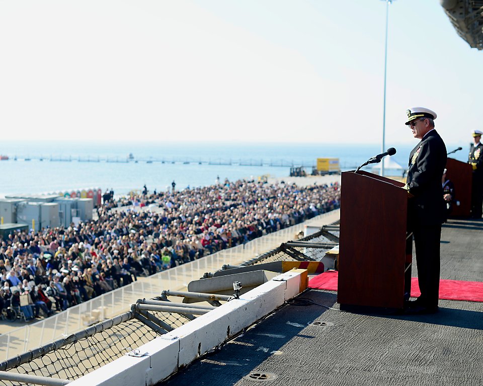 CO of USS Enterprise speaks at the ship's inactivation. (8240475869)