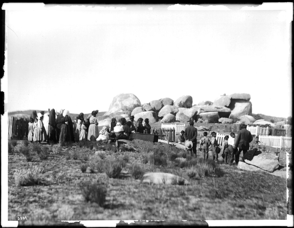 Coahuilla Indian funeral in the cemetery where Alesandro (of Ramona fame) is buried, ca.1896 (CHS-3834)