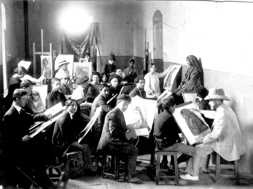 Bezalel drawing class under direction of Abel Pann 1912