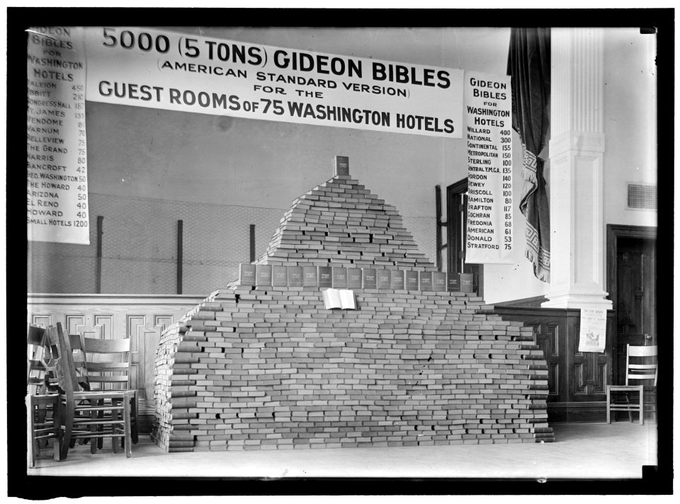BIBLES. 5000 GIDEON BIBLES FOR D.C. HOTELS LCCN2016864312