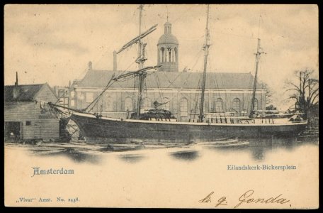 Bickersplein met een driemastklipper in de Eilandsgracht. Uitgave Vivat, Amsterdam, Afb PBKD00117000002 photo