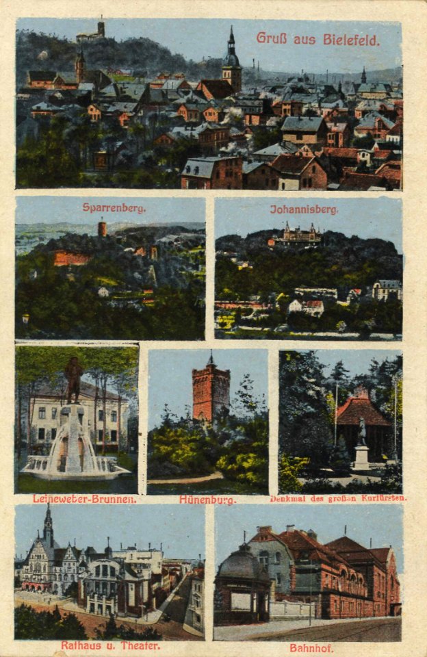 Bielefeld, Nordrhein-Westfalen - Sparrenberg; Johannisberg; Leineweberbrunnen (Zeno Ansichtskarten)