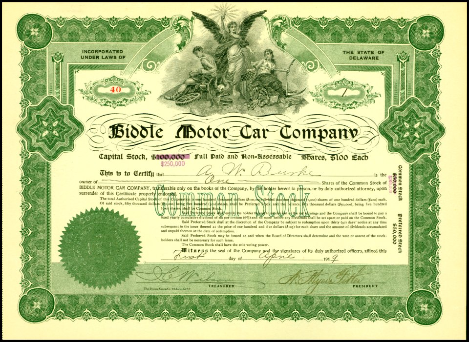 Biddle Motor Car 1919