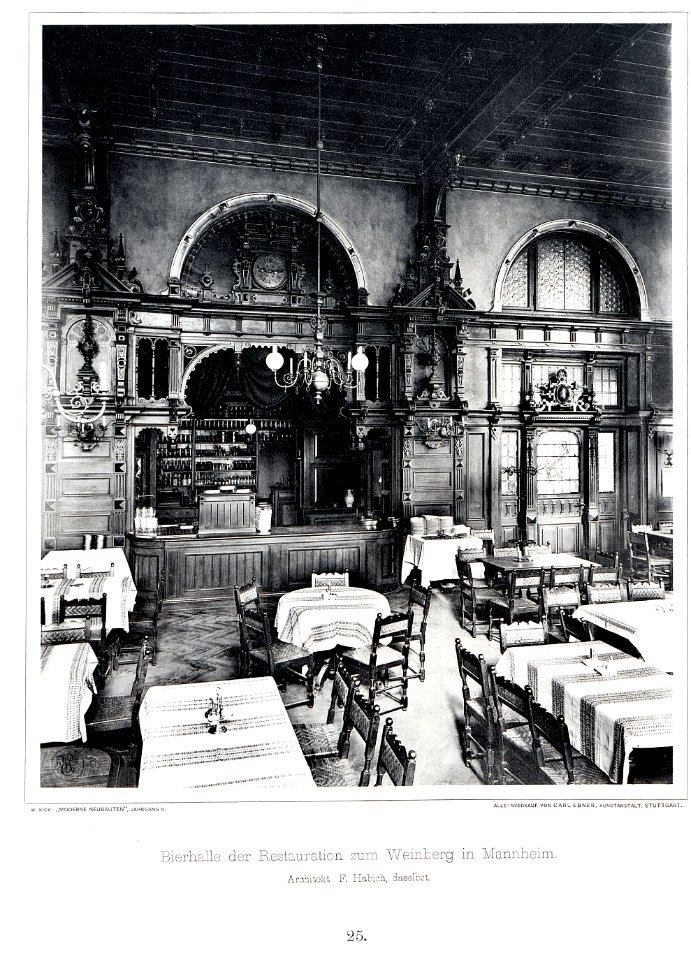 Bierhalle der Restauration zum Weinberg in Mannheim, Architekt F. Habich, Tafel 25, Kick Jahrgang II