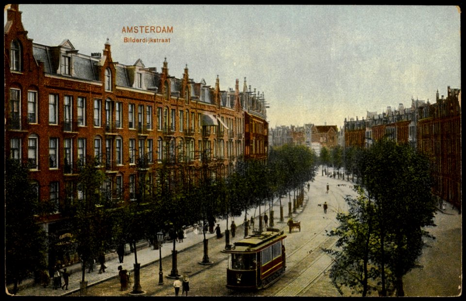 Bilderdijkstraat gezien richting Kinkerstraat. Uitgave Dr. Trenkler Co. Leipzig, Afb PRKBB00502000002