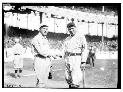 Bill Carrigan (Boston AL) & Chief Meyers (New York NL) during World Series at Polo Grounds, NY, 1912 (baseball) LCCN2014692073