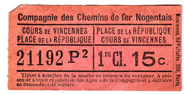 Billet Nogentais 1e Cours de Vincennes Pl. République