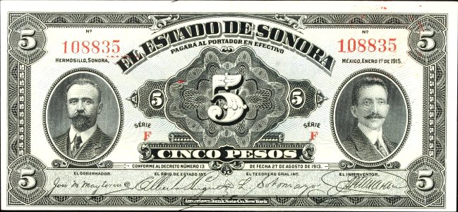 Billete revolucionario del Estado de Sonora
