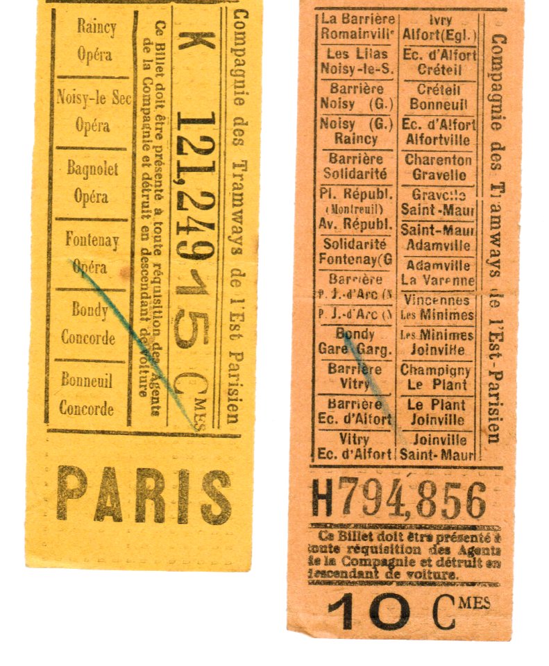 Billets de tramway Est Parisien