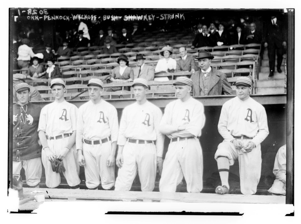 Billy Orr, Herb Pennock, Weldon Wyckoff, Joe Bush, Bob Shawkey, Amos Strunk, Philadelphia AL (baseball) LCCN2014695760