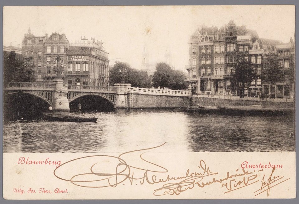 Binnen Amstel bij de Blauwbrug. Uitgave Jos Nuss, Afb 010137000665