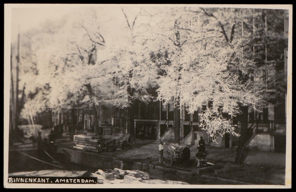 Binnenkant met bomen onder de rijp. Uitgave J. Vlieger, Amsterdam, Afb PBKD00239000003