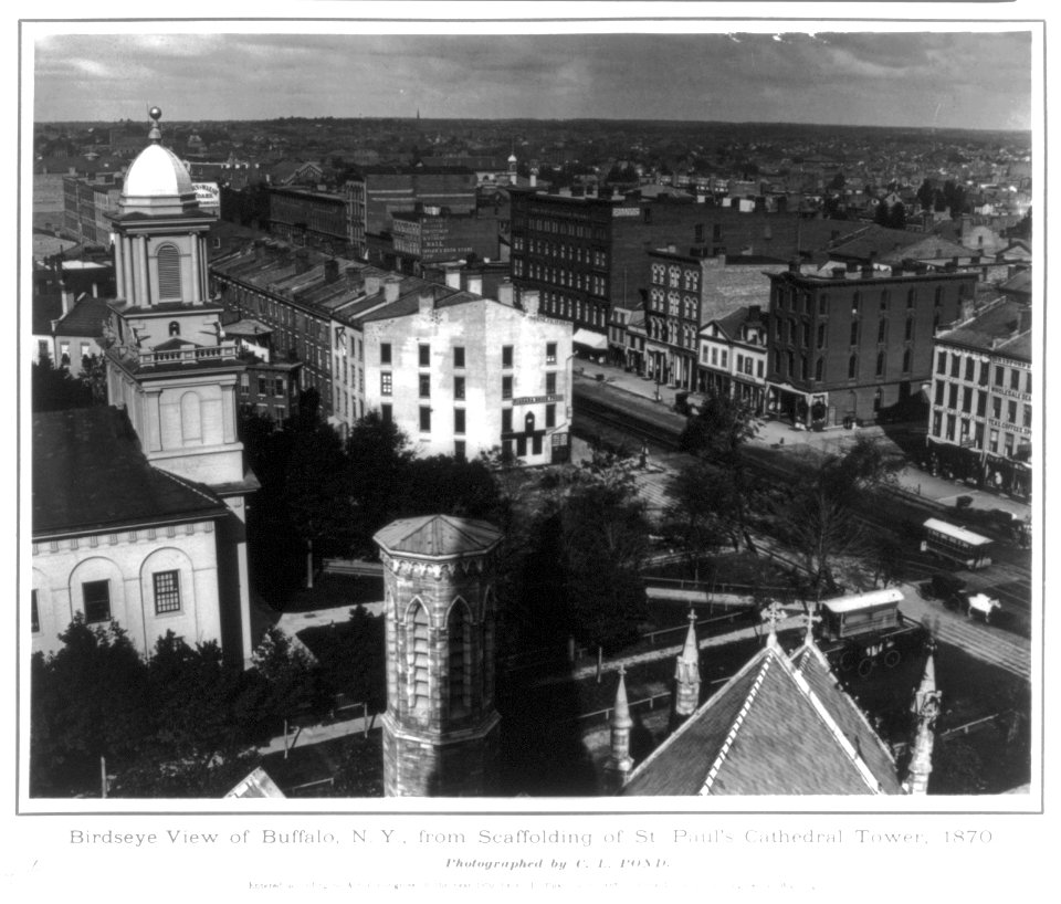 Bird's-eye view of Buffalo, N.Y., from scaffolding of St. Paul's Cathedral tower, 1870 LCCN2005686636
