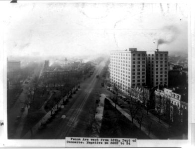 Bird's-eye view of Pennsylvania Avenue west from 18th Street, Washington, D.C., showing the Department of Commerce LCCN90705720