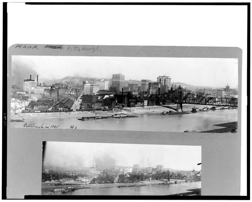 Bird's-eye view of Pittsburgh, Pennsylvania, with river in foreground LCCN94505320