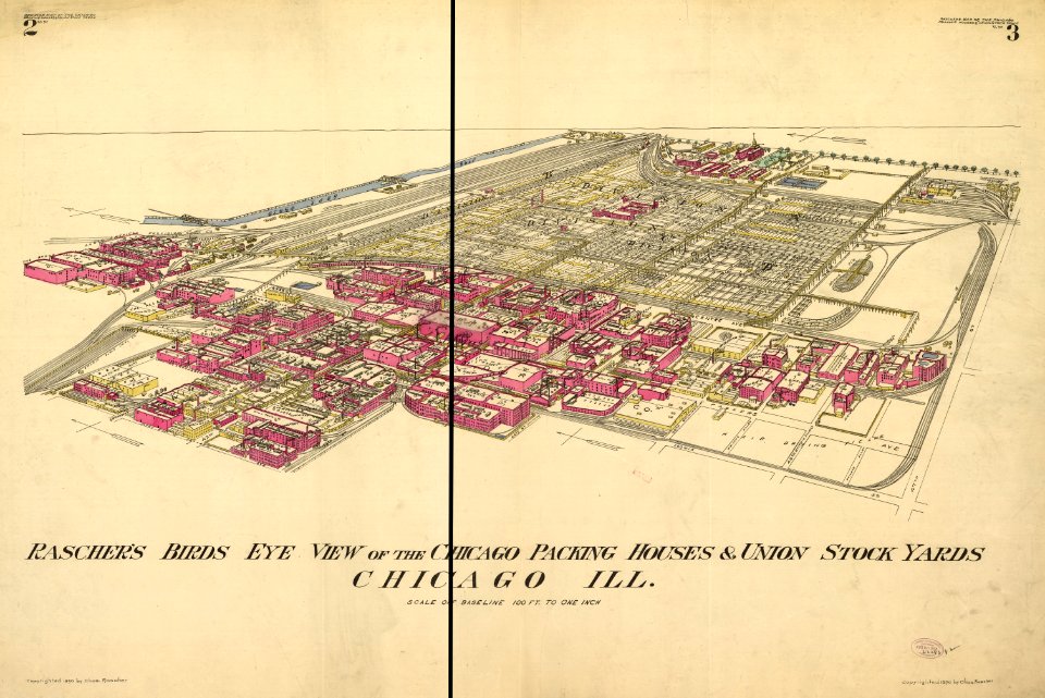 Birdseye View of Union Stock Yards by Rasher, 1890
