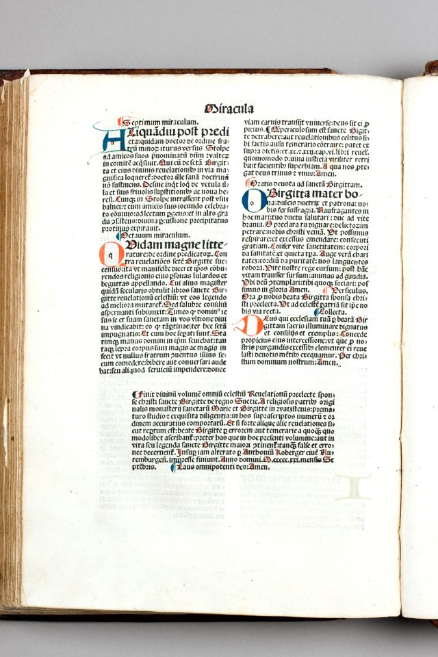Birgitta, Revelationes celestes, år 1500, Kolofon. Sko ink 21 - Skoklosters slott - 87007